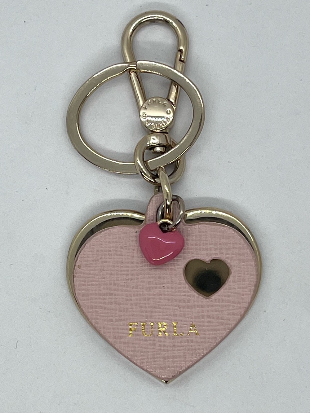 Furla Venus Heart Leather Bag Charm Keychain Pink Gold GUC